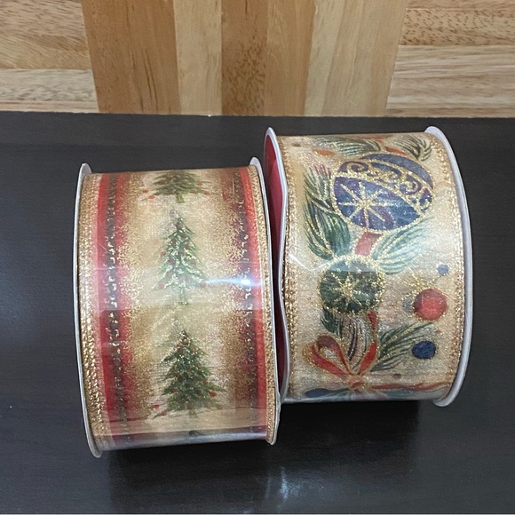 (2) 2.5x30ft Celebrate It Holiday Wired Ribbon Christmas Tree Ornament Bow Gold - Picture 4 of 8